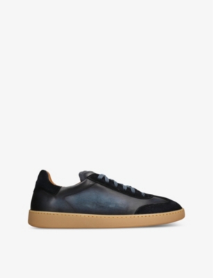 Magnanni Mens Navy Kaido Leather Low-rise Trainers