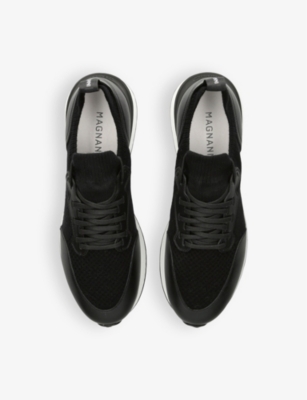 Magnanni Mens Black Grafton Mixed-material Knitted Low-top Trainers In Black
