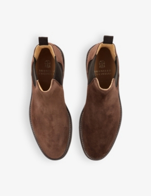 BRUNELLO CUCINELLI: Contrast-stitch suede Chelsea boots