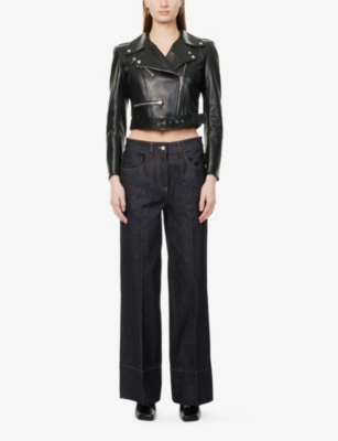 ALEXANDER MCQUEEN: Cropped Biker-Collar Slim-Fit Leather Jacket