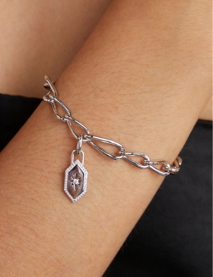 Astrid & Miyu Womens Shield Talisman Rhodium-plated Recycled Sterling-silver And Cubic Zirconia Charm In Silver