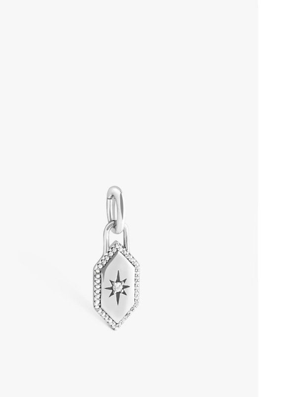 Shield Talisman rhodium-plated recycled sterling-silver and cubic zirconia charm