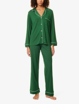 Shop Eberjey Womens Forest Green/ivory Gisele Stretch-jersey Pyjama Set