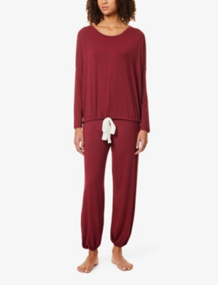 Shop Eberjey Womens  Gisele Slouchy Stretch-jersey Pyjama Set In Cabernet/ivory