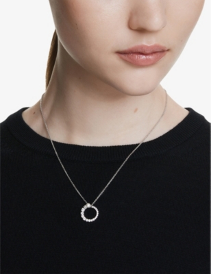 Swarovski Matrix Pendant, Crystal Pearl, Round Cut, White, Rhodium Plated Necklace In White