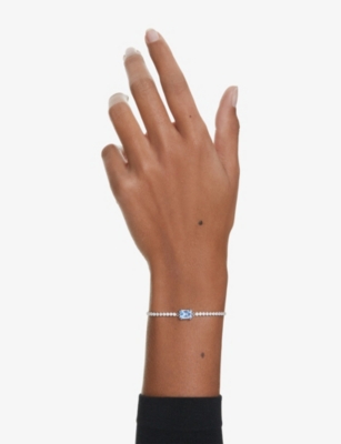 SWAROVSKI WOMENS BLUE MATRIX TENNIS RHODIUM-PLATED AND ZIRCONIA BRACELET