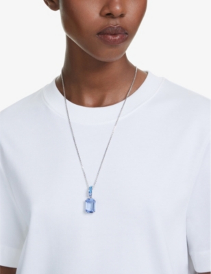 Swarovski Womens  Millenia Rhodium-plated Sterling-silver And Cubic Zirconia Pendant Necklace In Blue