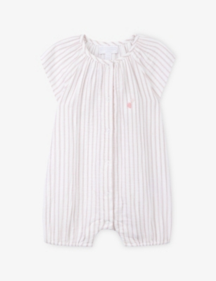 THE LITTLE WHITE COMPANY: Heart-Embroidered Striped Cotton Romper Newborn - 24 Months