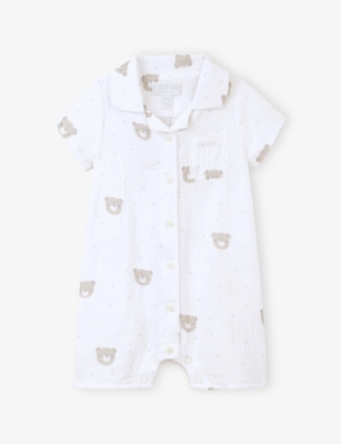 THE LITTLE WHITE COMPANY: Bear-Print Cotton Romper Newborn - 24 Months