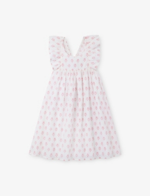 THE LITTLE WHITE COMPANY: Floral Block-Print Cotton Dress 18 Months – 6 Years