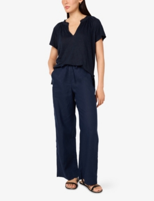 THE WHITE COMPANY: Frill-Trim Short-Sleeve Linen-Jersey Blouse