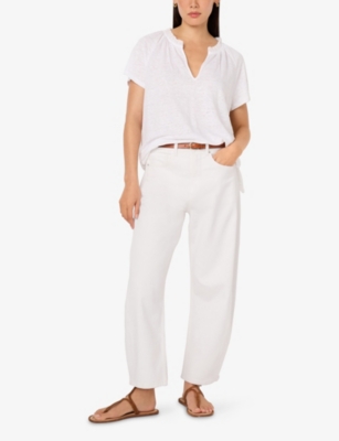 THE WHITE COMPANY: Frill-Trim Short-Sleeve Linen-Jersey Blouse
