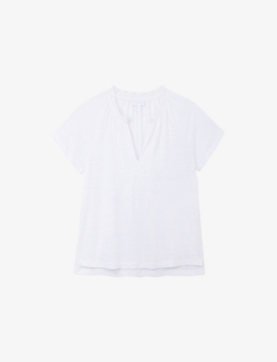 THE WHITE COMPANY: Frill-Trim Short-Sleeve Linen-Jersey Blouse