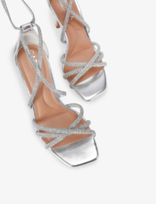 Carvela Womens  Paparazzi Tie Crystal-embellished Metallic Faux-leather Heels In Silver