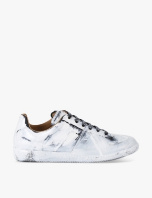 Shop Maison Margiela White/blk Replica Full-paint Leather Low-top Trainers