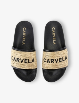 CARVELA WOMENS BLK/BEIGE SORRENTO STRAW-WEAVE FAUX-LEATHER SLIDER SANDALS EUR 42/ 9 UK 