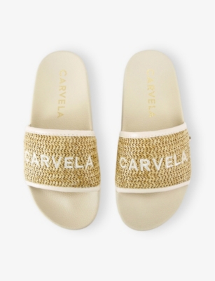 CARVELA WOMENS CARVELA SORRENTO STRAW-WEAVE FAUX-LEATHER SLIDER SANDALS 