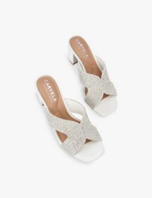 Carvela Womens White Paparazzi Crystal And Pearl Embellished Woven Heeled Sandals In White