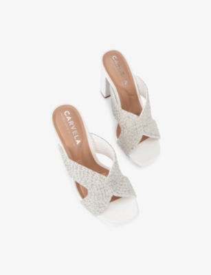 CARVELA WOMENS CARVELA PAPARAZZI PEARL-EMBELLISHED FAUX-LEATHER BLOCK-HEEL SANDALS 