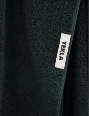 Tekla Forest Green Bordered Organic-cotton Hand Towel 50cm X 80cm In Green