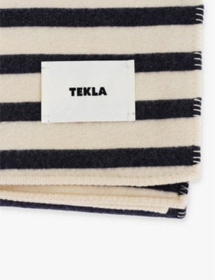 TEKLA: Striped brushed-texture lambs wool blanket