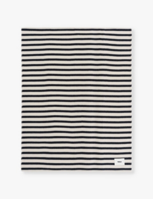 TEKLA: Striped brushed-texture lambs wool blanket