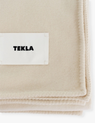 Tekla Snow Striped Brushed-texture Lambs Wool Blanket In Neutral