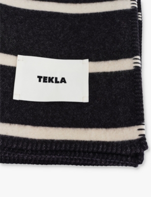 Tekla Starling Stripes Striped Brushed-texture Lambs Wool Blanket In Black