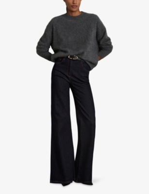 Reiss Womens Dark Blue Bonnie Mid-rise Flared-leg Denim Jeans In Blue