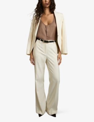 Reiss Womens Cream Millie Wide-leg Woven-twill Trousers In Cream