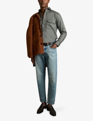 Reiss Mens  Whisper Long-sleeved Cotton Overshirt In Sage