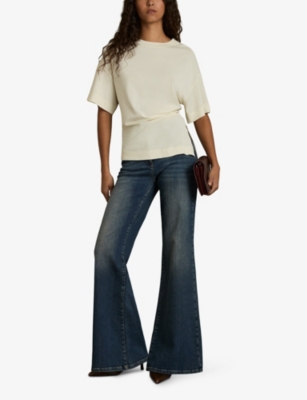REISS: Audrey draped cotton-blend T-shirt