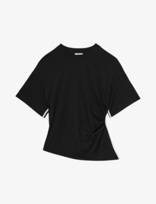 Reiss Womens  Audrey Contrast-trim Jersey T-shirt In Cream/black