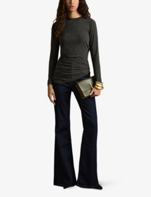 Reiss Womens Lucia Asymmetric Wool-blend Top Charcoal In Charcoal