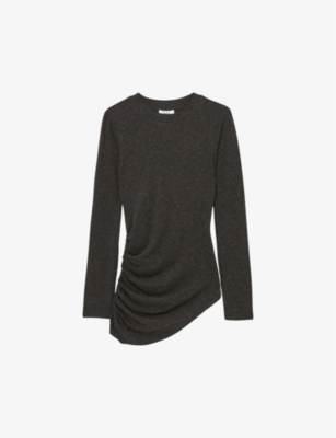 Reiss Womens Lucia Asymmetric Wool-blend Top Charcoal In Charcoal