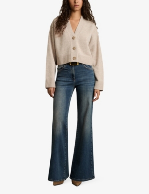Reiss Womens Oatmeal Rixy V-neck Wool And Cashmere-blend Cardigan In Oatmeal