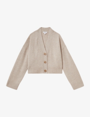 Reiss Womens Oatmeal Rixy V-neck Wool And Cashmere-blend Cardigan In Oatmeal