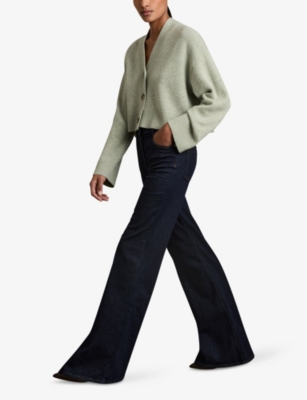 Reiss Sage Rixy Wool-cashmere Cropped Cardigan In Sage