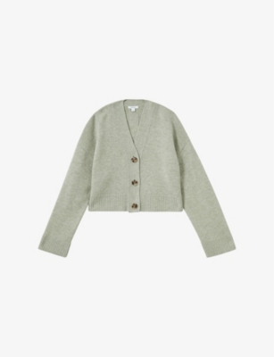 Reiss Sage Rixy Wool-cashmere Cropped Cardigan In Sage