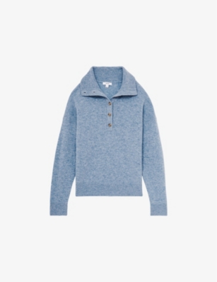 Reiss Womens Ava Open-neck Long-sleeve Wool And Cashmere-blend Jumper Blue In Blue