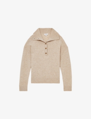 REISS: Ava Open-Neck Long-Sleeve Wool And Cashmere-Blend Jumper