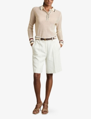 Reiss Womens Neutral Cece Contrast-tipping Wool And Cashmere-blend Polo Jumper In Neutral