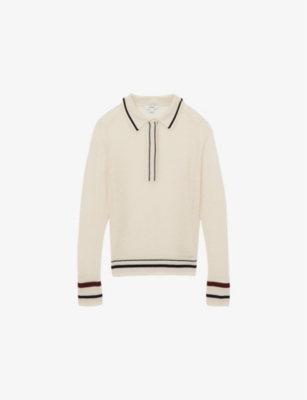 Reiss Womens Neutral Cece Contrast-tipping Wool And Cashmere-blend Polo Jumper In Neutral
