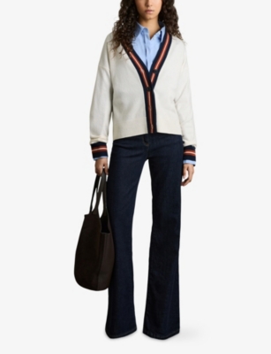 REISS: Mila Stripe-Trim Wool and Cashmere-Blend Cardigan
