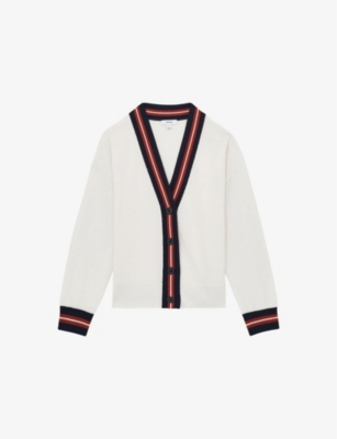 REISS: Mila Stripe-Trim Wool and Cashmere-Blend Cardigan