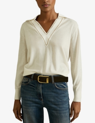REISS WOMENS REISS NINA COLLARED WOOL CRICKET JUMPER 
