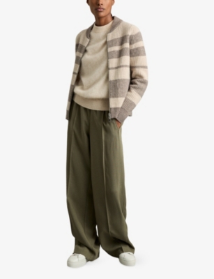 Reiss Alexa Stripe Zip Through Sweater In Neutral/brown
