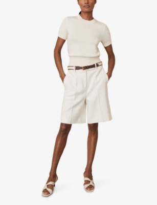 REISS: Anita Short-Sleeve Cotton and Wool-Blend Top