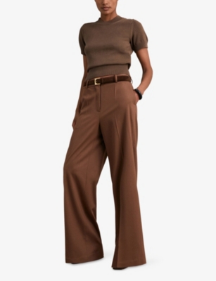 Reiss Womens Mocha Brown Anita Short-sleeve Cotton And Wool-blend Top In Brown