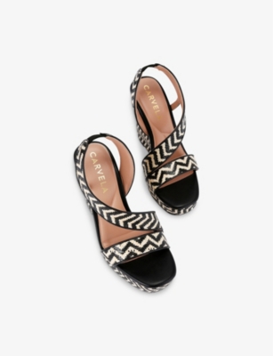 CARVELA WOMENS BLACK/COMB GALA CAPRI WEDGE RAFFIA HEELS EUR 36 / 3 UK 